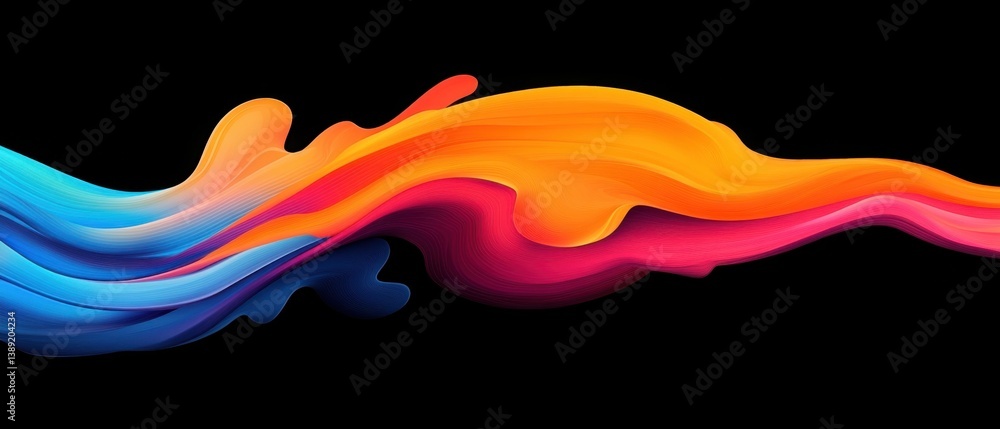 Poster abstract colorful fluid wave on black background dynamic vibrant gradient flow illustration concept 