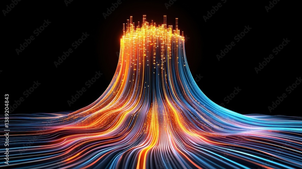 Poster a stunning visualization of vibrant light streams, representing energy and innovation in a dynamic d