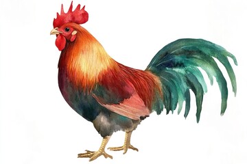 Fototapeta premium A Colorful Watercolor Painting of a Rooster with Detailed Feathers