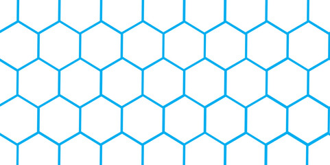 Seamless geometric pattern with blue flowers and blue and white stripes in a hexagonal honeycomb design