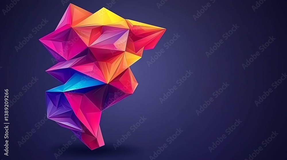 Fototapete a vibrant abstract geometric shape showcasing a blend of colorful triangular facets against a dark b