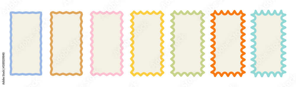Poster wavy frame border set. retro scallop shape line picture frames. vector cartoon wave rectangles. kid 