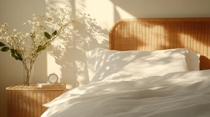Sunny bedroom with white linens