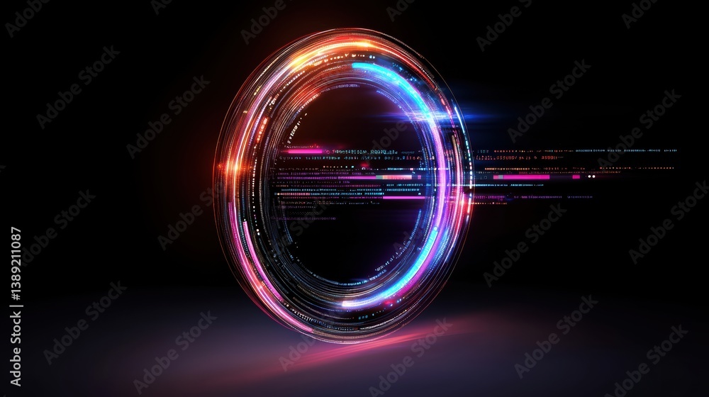Poster a vibrant digital swirl of light and color, creating a dynamic visual effect that captivates and ins