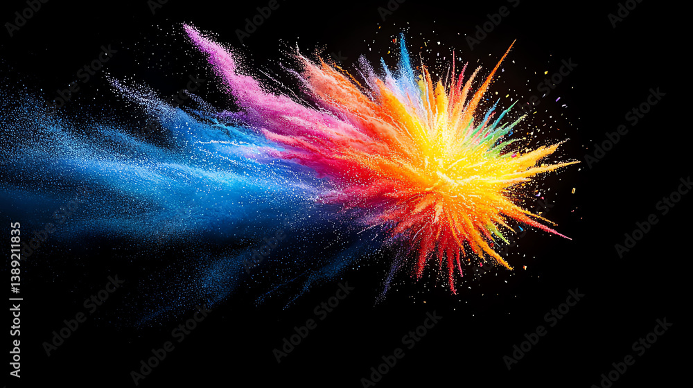 Aufkleber a vibrant explosion of colorful powder burst against a dark backdrop, creating a stunning visual eff