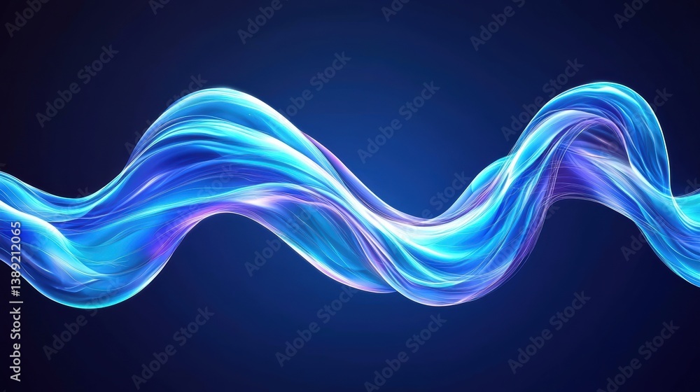 Poster A vibrant flow of abstract waves in blue and purple tones, creating an energetic and dynamic digital background.