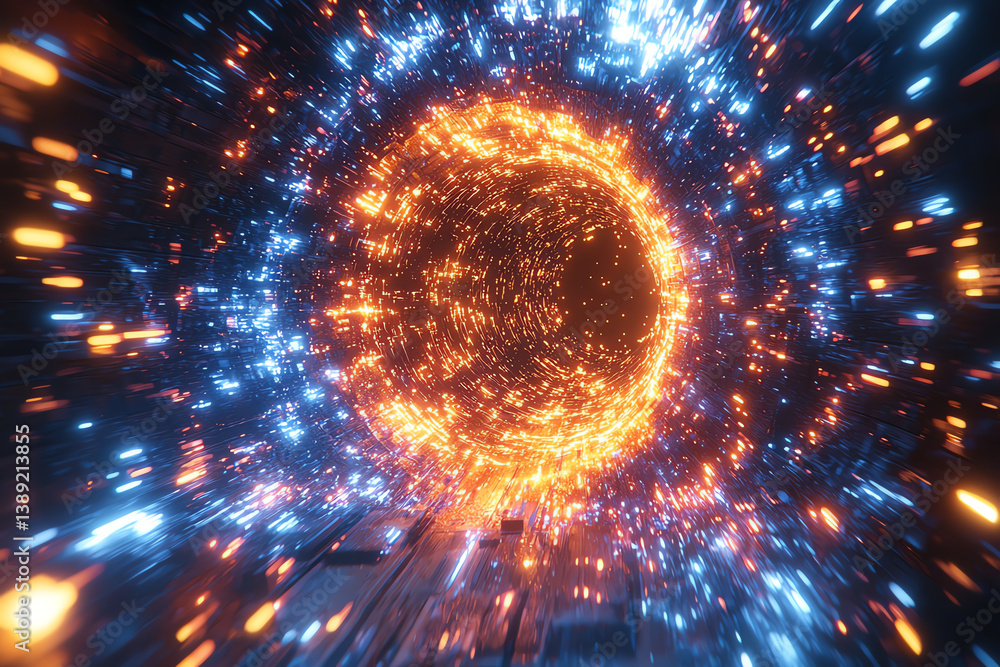 Poster a vibrant visual representation of futuristic energy pulsating through a digital portal, showcasing 