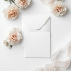 Fototapeta premium A beautiful arrangement of flowers with a white invitation set