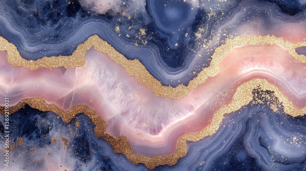 Poster abstract art with swirling patterns and gold lines.