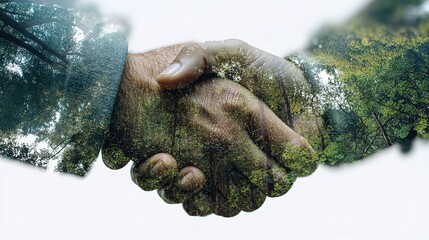 Double Exposure Handshake with Nature Overlay for Business Partnership
