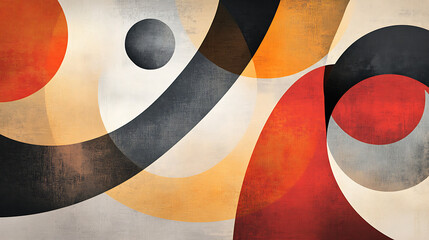 Abstract art with orange, red, and black curves.