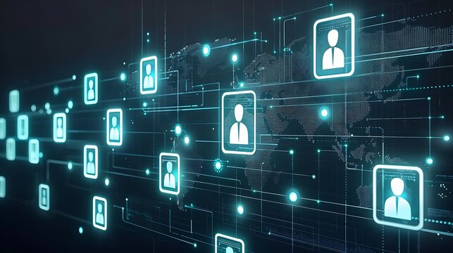 Digital networking concept illustrating global connections and human interactions across the web