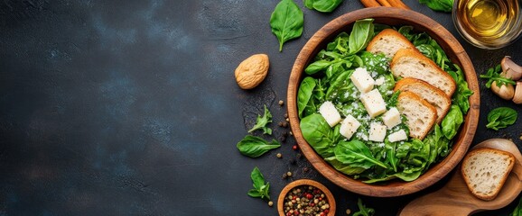 Spinach Salad with Croutons and Cheese