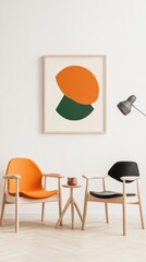 Abstract art print, orange and green shapes