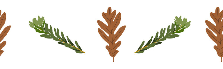 Leaves border on a white background. Hand-drawn illustration. Perfect for spring and summer.