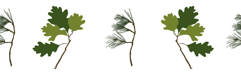 Leaves border on a white background. Hand-drawn illustration. Perfect for spring and summer.