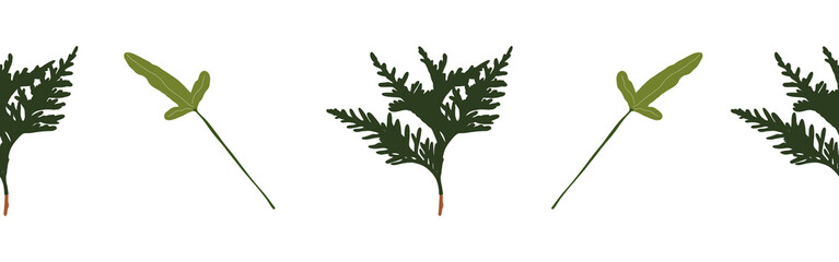 Leaves border on a white background. Hand-drawn illustration. Perfect for spring and summer.