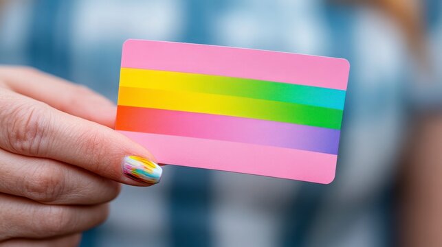 Colorful Card with Rainbow Stripes in a Close-Up Handshot