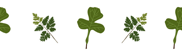 Fototapeta premium Leaves border on a white background. Hand-drawn illustration. Perfect for spring and summer.