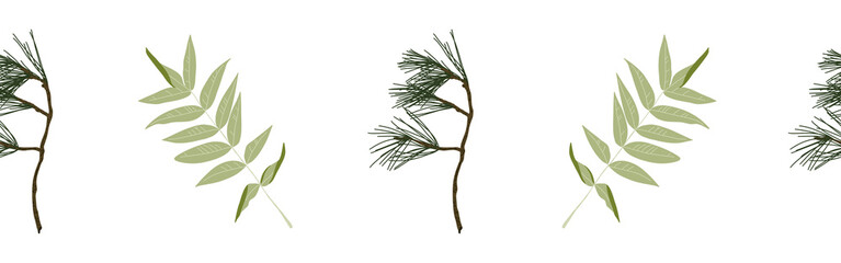 Fototapeta premium Leaves border on a white background. Hand-drawn illustration. Perfect for spring and summer.