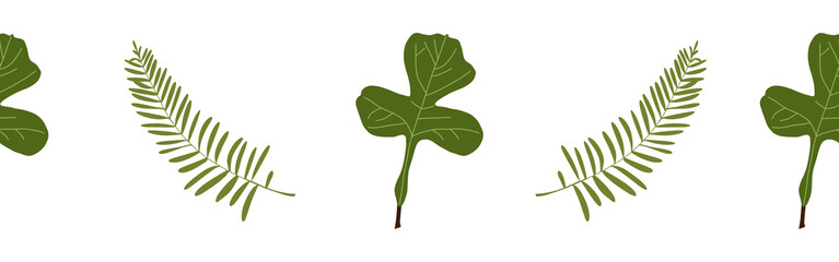 Leaves border on a white background. Hand-drawn illustration. Perfect for spring and summer.