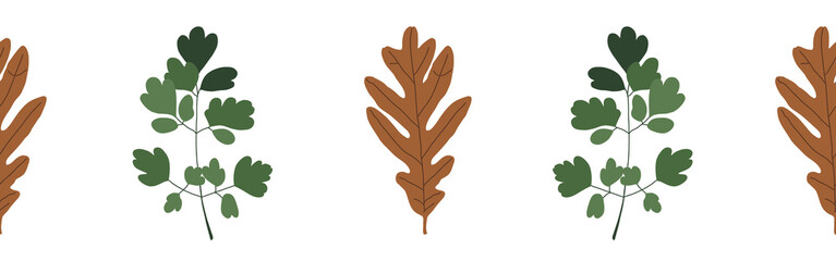 Leaves border on a white background. Hand-drawn illustration. Perfect for spring and summer.