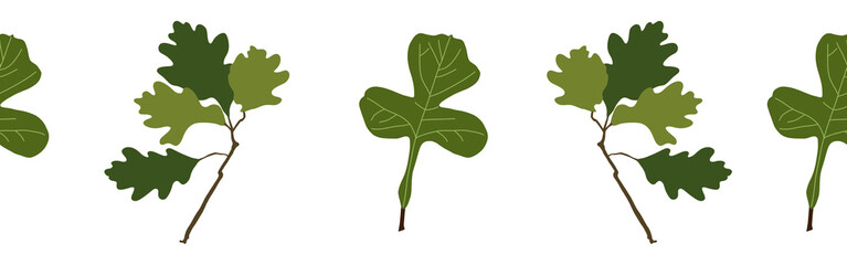 Leaves border on a white background. Hand-drawn illustration. Perfect for spring and summer.