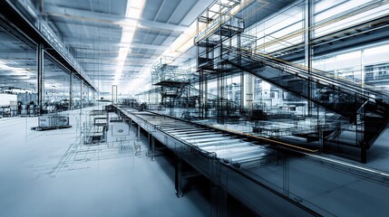 Detailed Blueprint of Conveyor Belt System in Warehouse Layout