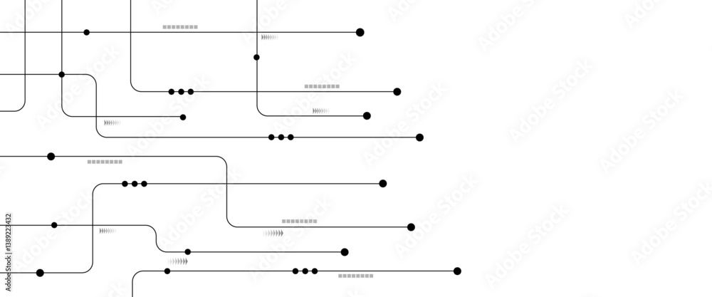 Poster Vector Technology connected white lines and dots with electronics elements on tech bg. Digital technology futuristic internet network speed connection white background.