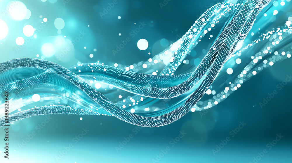 Poster abstract wave pattern with glowing particles, creating a sense of fluidity and motion in a digital l