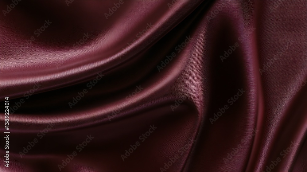 Poster Elegant draping of rich burgundy satin fabric revealing its smooth surface and luxurious sheen in soft folds : Generative AI