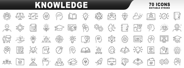 Big set of knowledge related line icons. Editable stroke