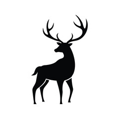 black silhouettes of wild deers – male, female and roe deer logo vector.
