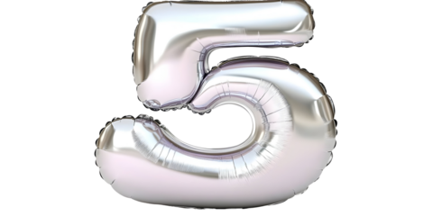 Silver Metallic 3D Illustration Of Number Five Balloon Isolated On Black