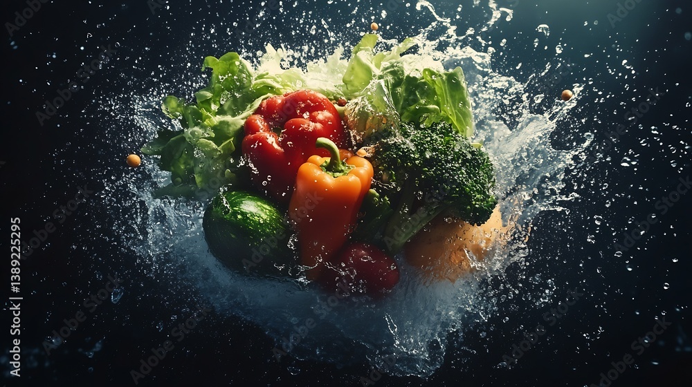 Aufkleber a colorful array of fresh vegetables splashing in water capturing the essence of health and nutritio