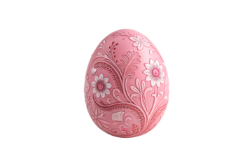 Easter pink egg with raised floral embellishments and smooth petals in white and blush tones, isolated on a transparent background