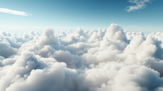 Aerial view of fluffy white clouds against a serene blue sky, creating a peaceful and tranquil atmosphere.