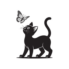 Cat Meets Butterfly silhouette icon vector