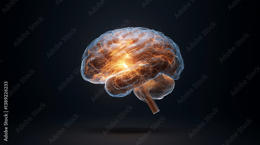 Poster An abstract representation of a brain ignited with vibrant energy symbolizing creativity and cognitive power.