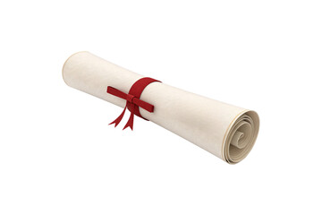Plain parchment scroll with simple red bow, giving a clean and classic ceremonial appearance, isolated on a transparent background