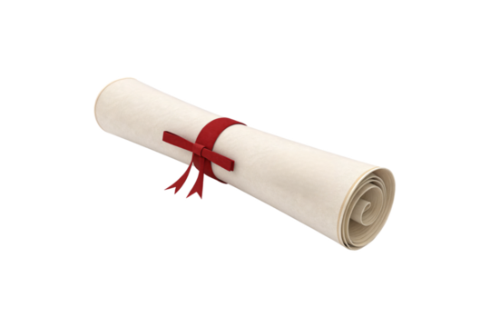 Plain parchment scroll with simple red bow, giving a clean and classic ceremonial appearance, isolated on a transparent background