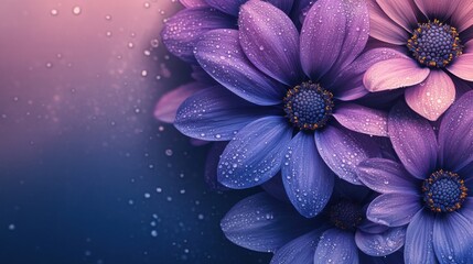 Ultra-realistic phone wallpaper featuring purple daisies and a calming gradient background. The flowers sparkle with dewdrops and provide a peaceful atmosphere with space for your personalized message