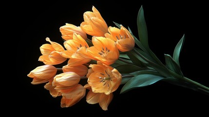 Vibrant bunch of yellow tulips on a black background, designed for mobile wallpaper or screensaver. High resolution with a text space for personalized messages