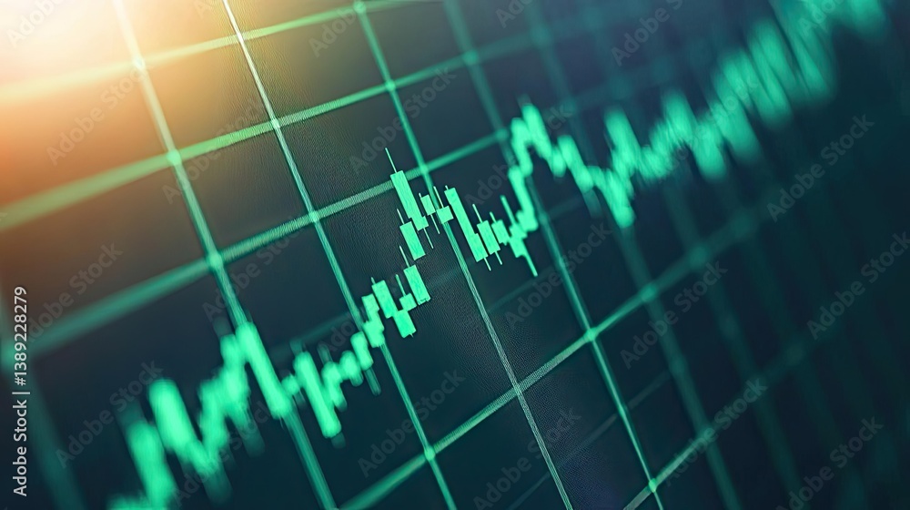 Poster green stock market chart analysis with business success concept. digital graph displaying fluctuatin