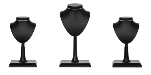 Realistic 3D Illustration Of Black Necklace Mannequin Isolated On Transparent Background