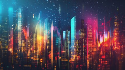 Obraz premium Dynamic Skyline of a Modern City at Night with Vibrant Lights