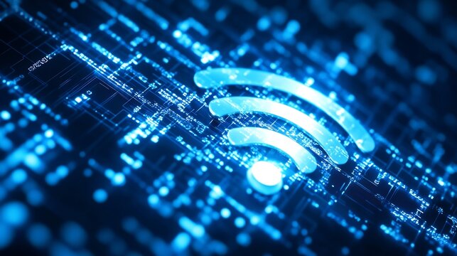Glowing Wifi Symbol on a Futuristic Circuit Board
