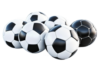 Realistic 3D Render Of Soccer Balls Isolated On Transparent Background
