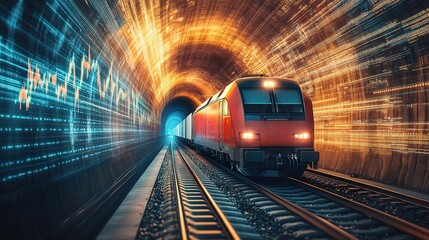 Cargo Train Emerging from Tunnel with Dynamic Light Effects