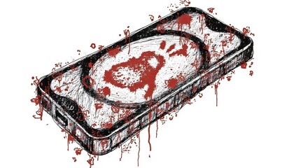 Bloody Handprint On Smartphone Illustration In Grunge Style For Crime Scene Concepts